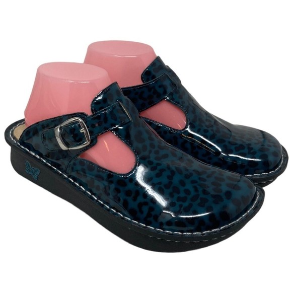 Alegria Black and Blue Leopard Print Mules - Picture 8 of 10
